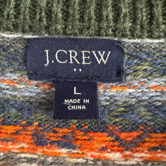 J. Crew Men's Green & Orange Fair Isle Print Wool Sweater - Picture 2 of 4